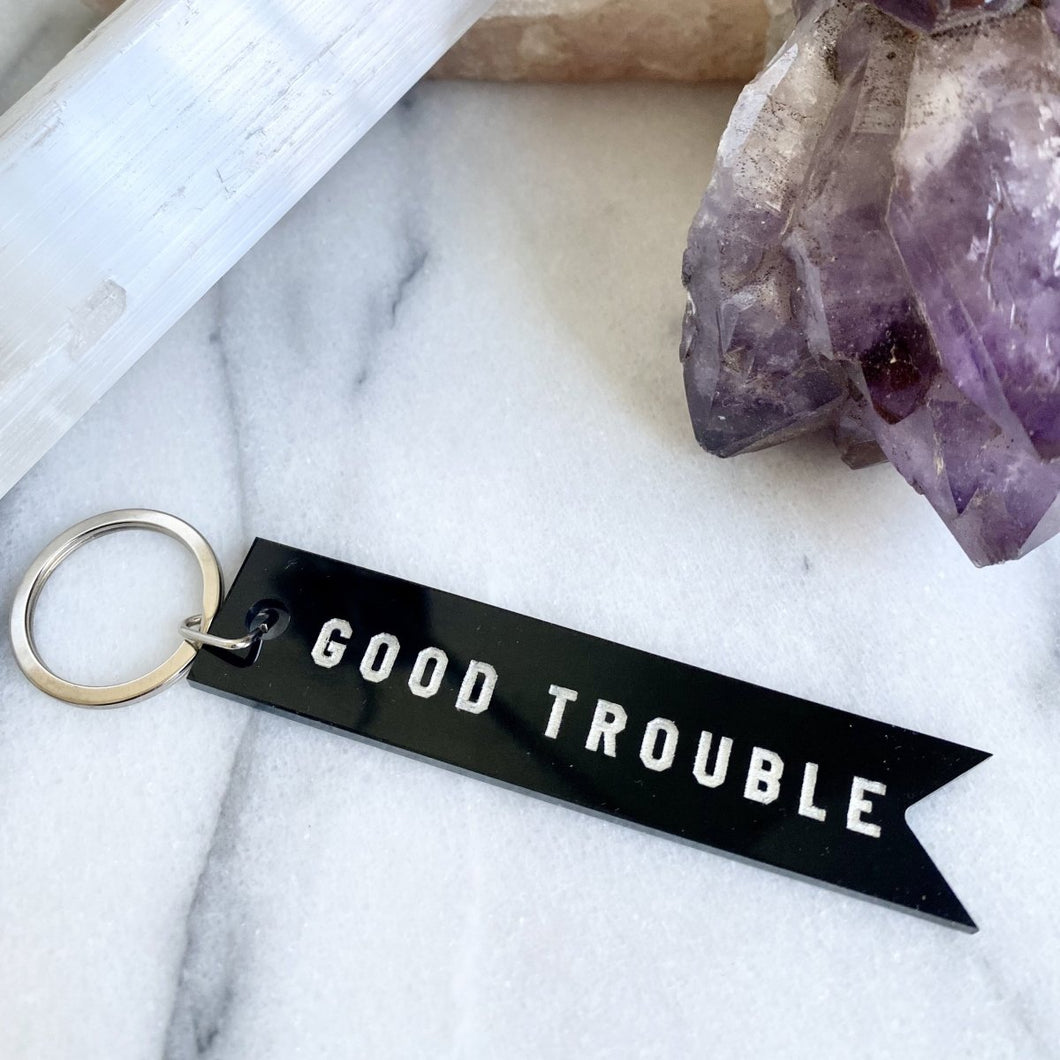 good trouble key chain by rayo & honey